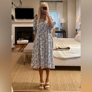 Blue and white dress - size small - Haven brand; lined. Pockets.